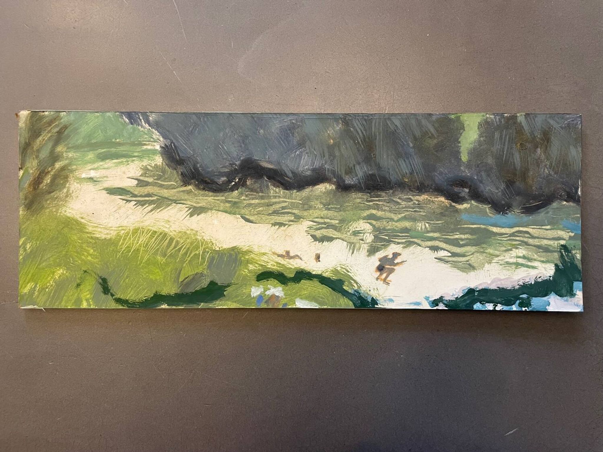 Tableau personnage se cachant dans la nature XXe