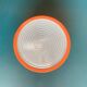 Large round Holophane wall lamp in glass and orange metal, industrial vintage decoration