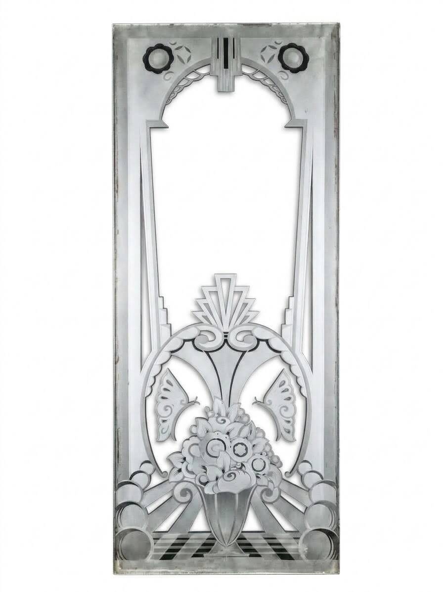 Art Deco engraved glass door panel