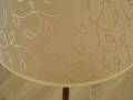 Danish floor lamp with wood and metal base, botanical fabric shade, 1960s