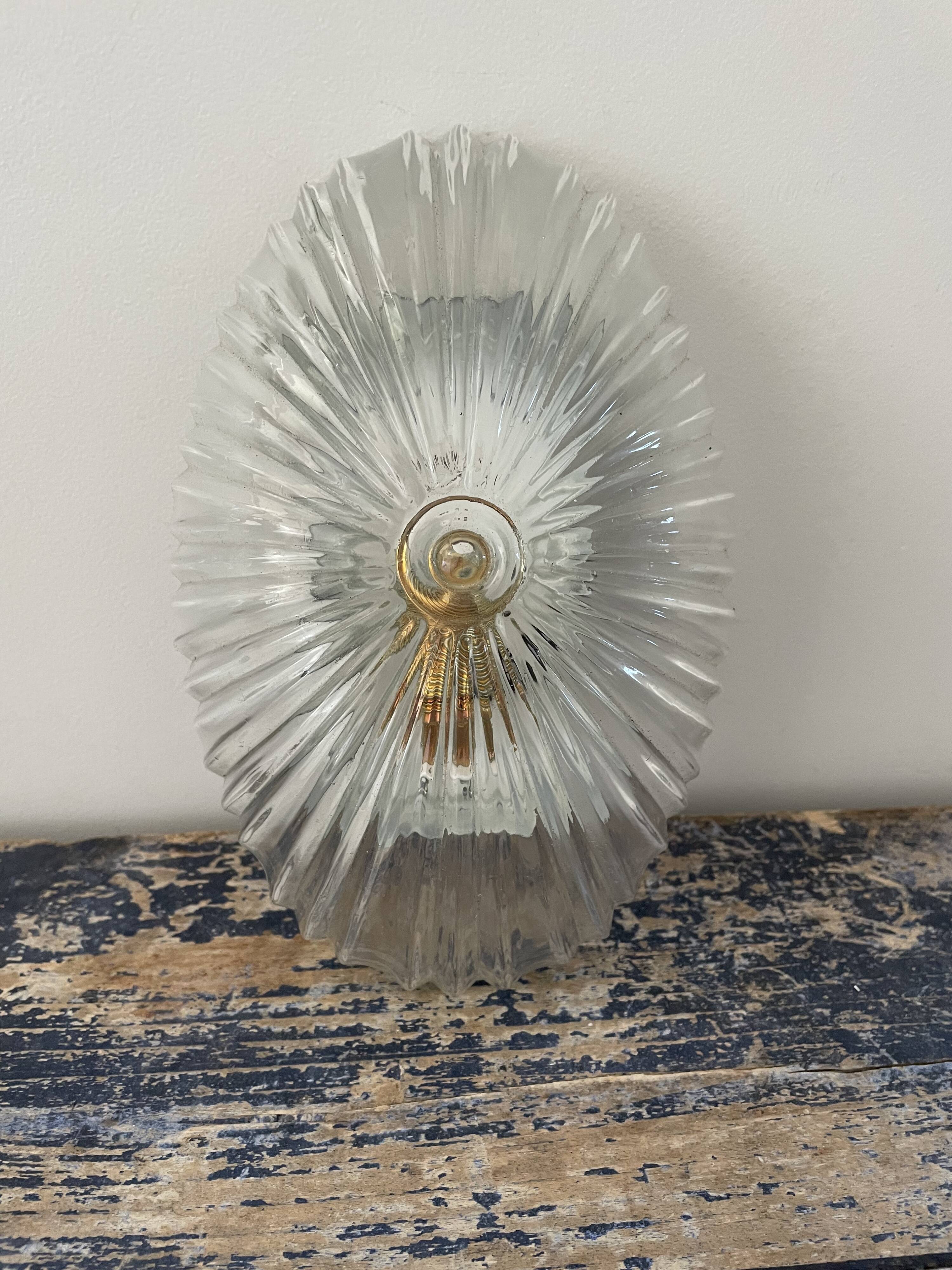 Vintage pebble wall lamp in chiseled glass corrugated shape