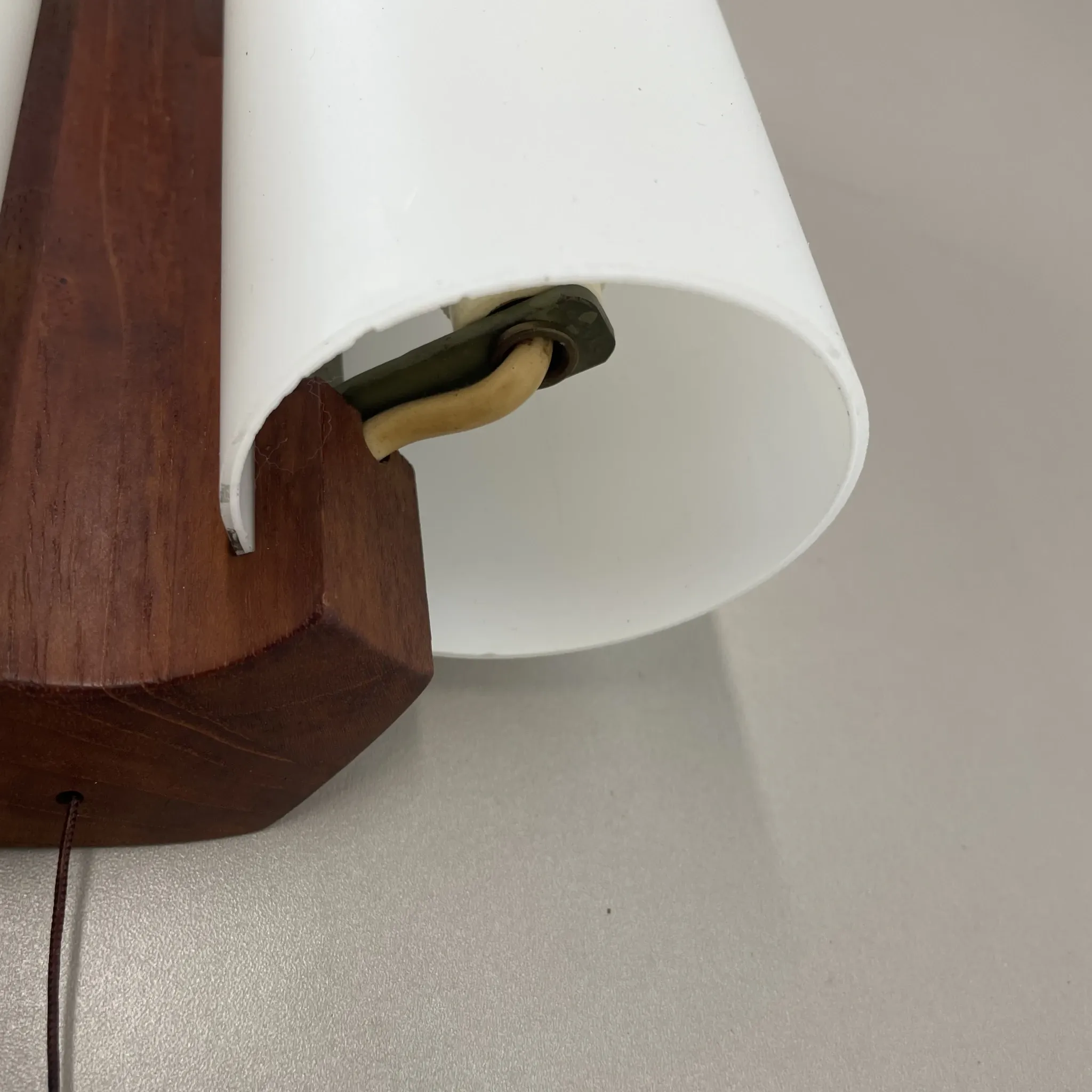 Minimalistic Wall Lamp from White Satin Glass and Teak Wood by LUXUS, Vittsjö, Sweden, 1970s