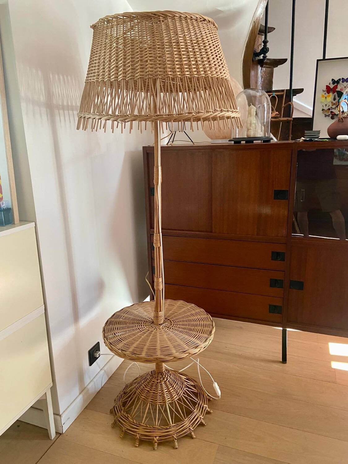 Lampadaire rotin vintage