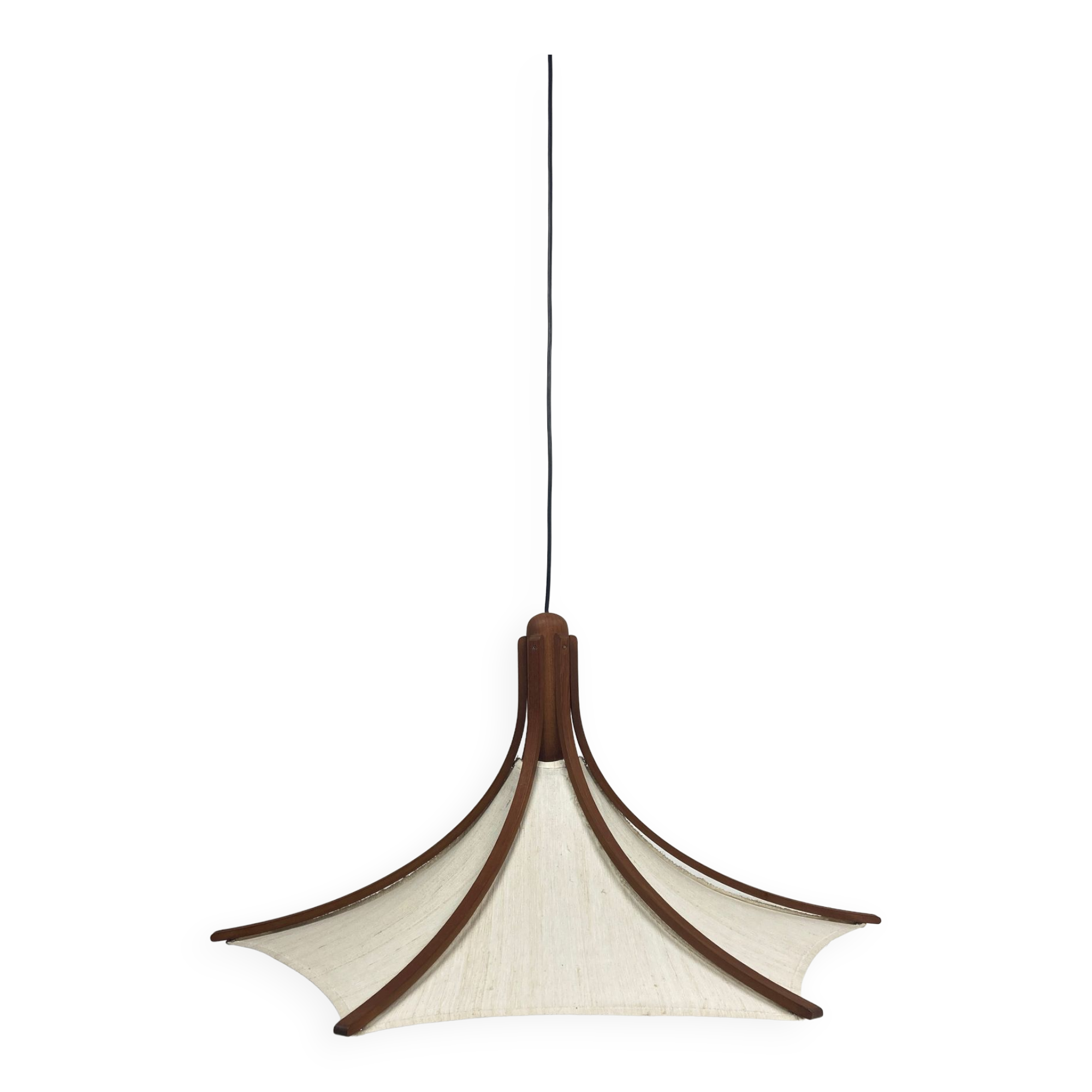 Suspension en teck et lin par Domus, années 1970