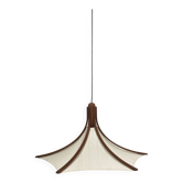 Teak and linen umbrella counter balance pendant by Domus, 1970s
