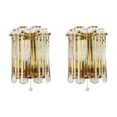 Set of 2 Mid Century Modern gilded ice glass wall lamps by J.T. Kalmar