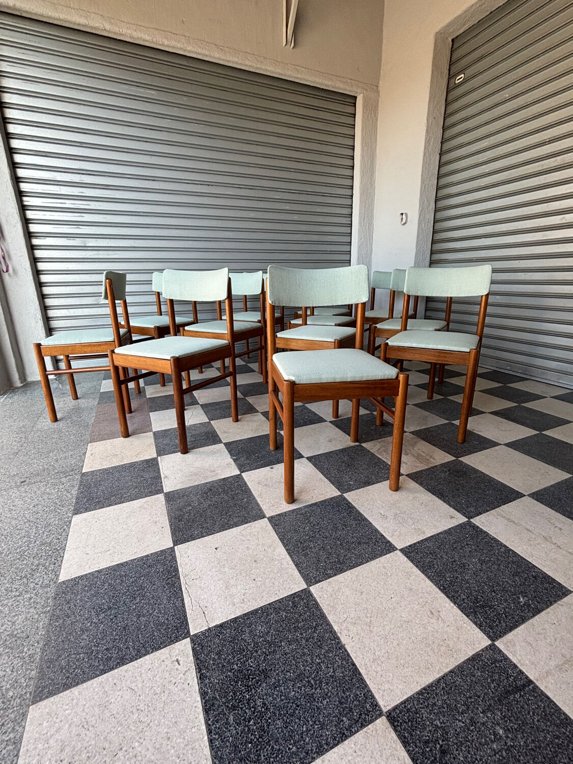 Set of 10 Baumann chairs in aqua green