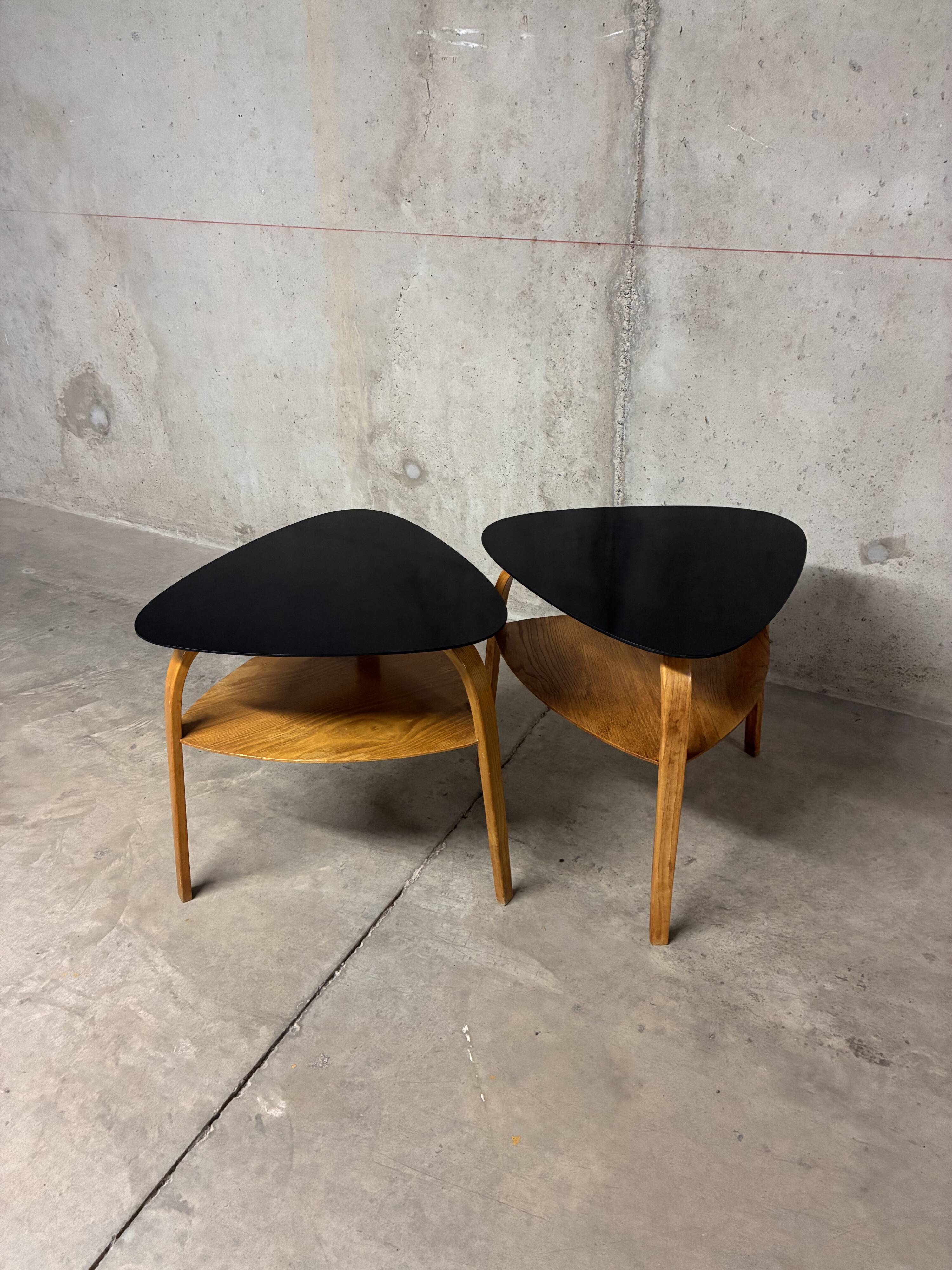 Set of 2 vintage 1960s tripod mediator coffee tables by Steiner.
