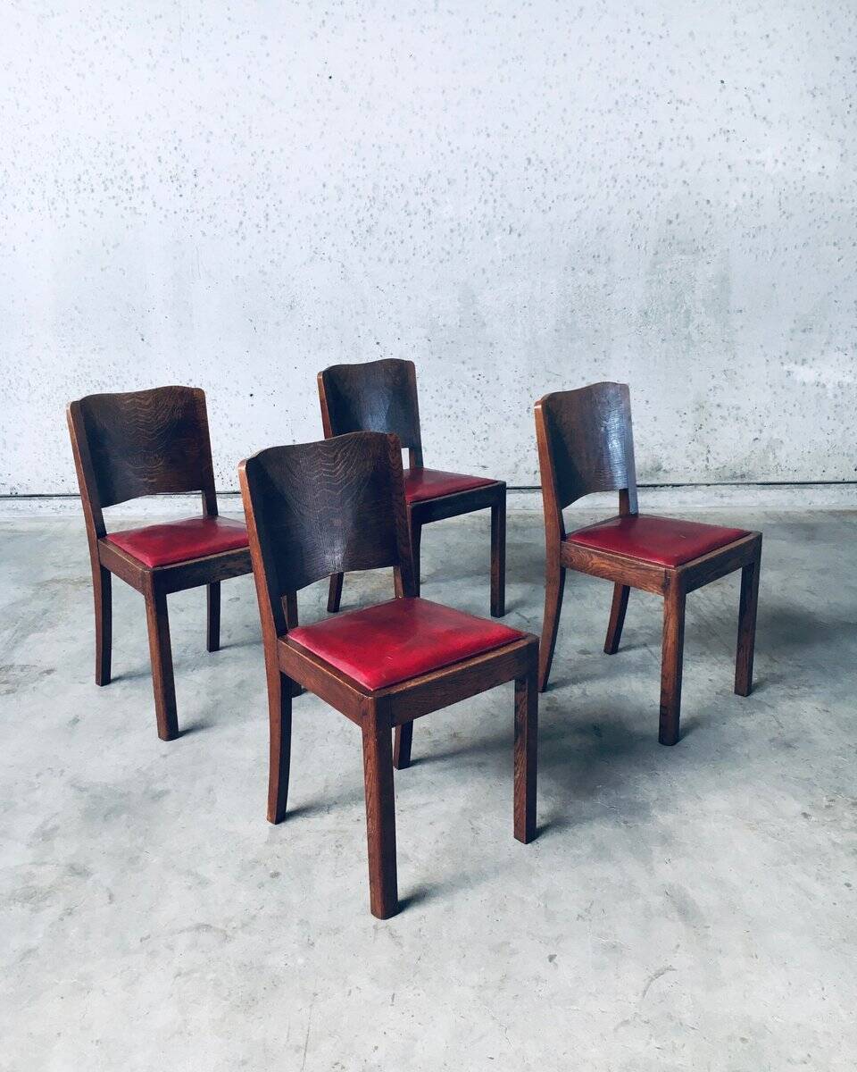 Art Deco Dining Chair Set, Belgium, 1920s, Set of 4