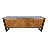 Art Decò Sideboard in Mahogany and Maple with Black Glass and Brass Finishi