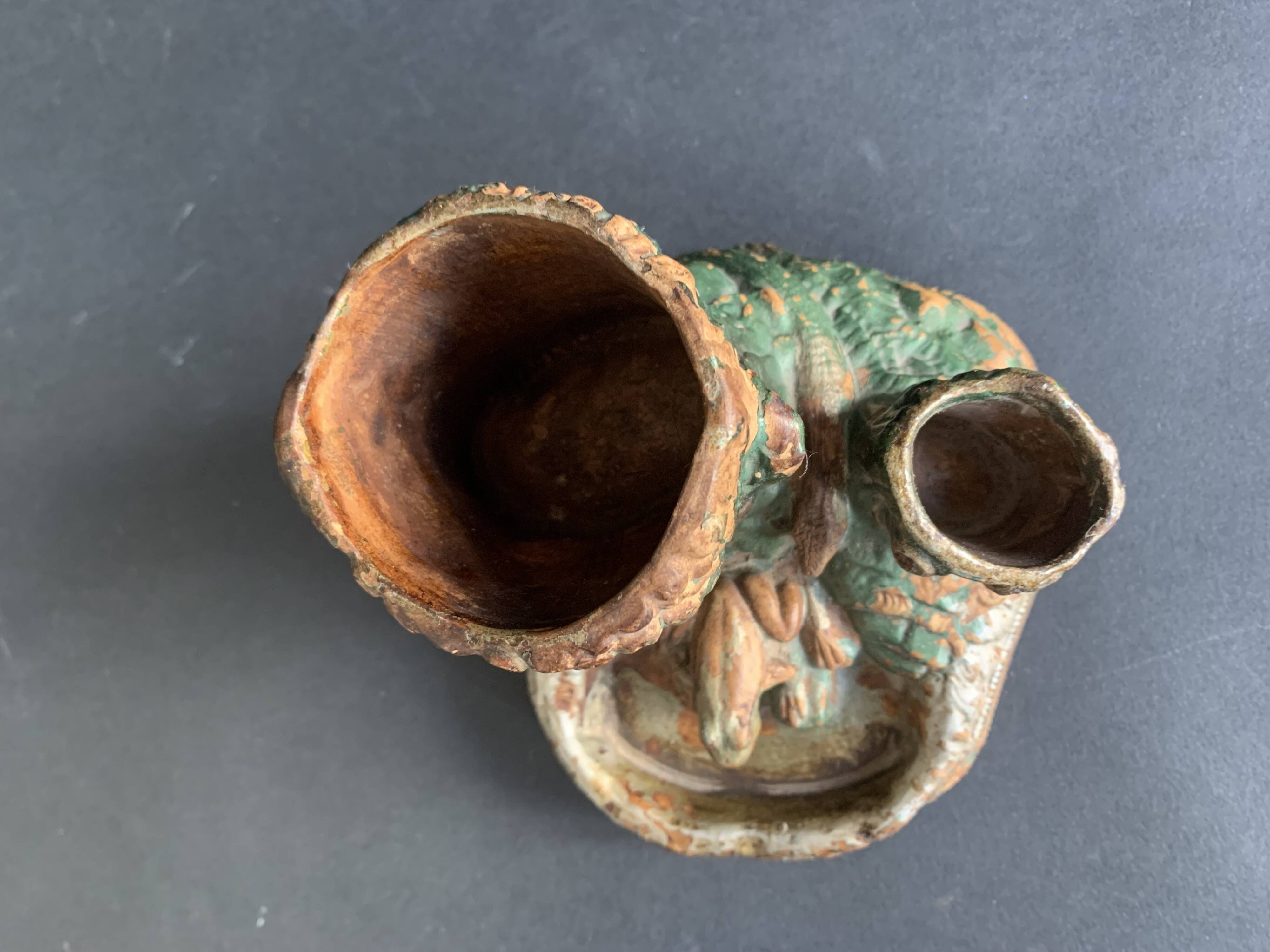 Pyrogenic, naturalistic tobacco jar in glazed terracotta from the 1900s