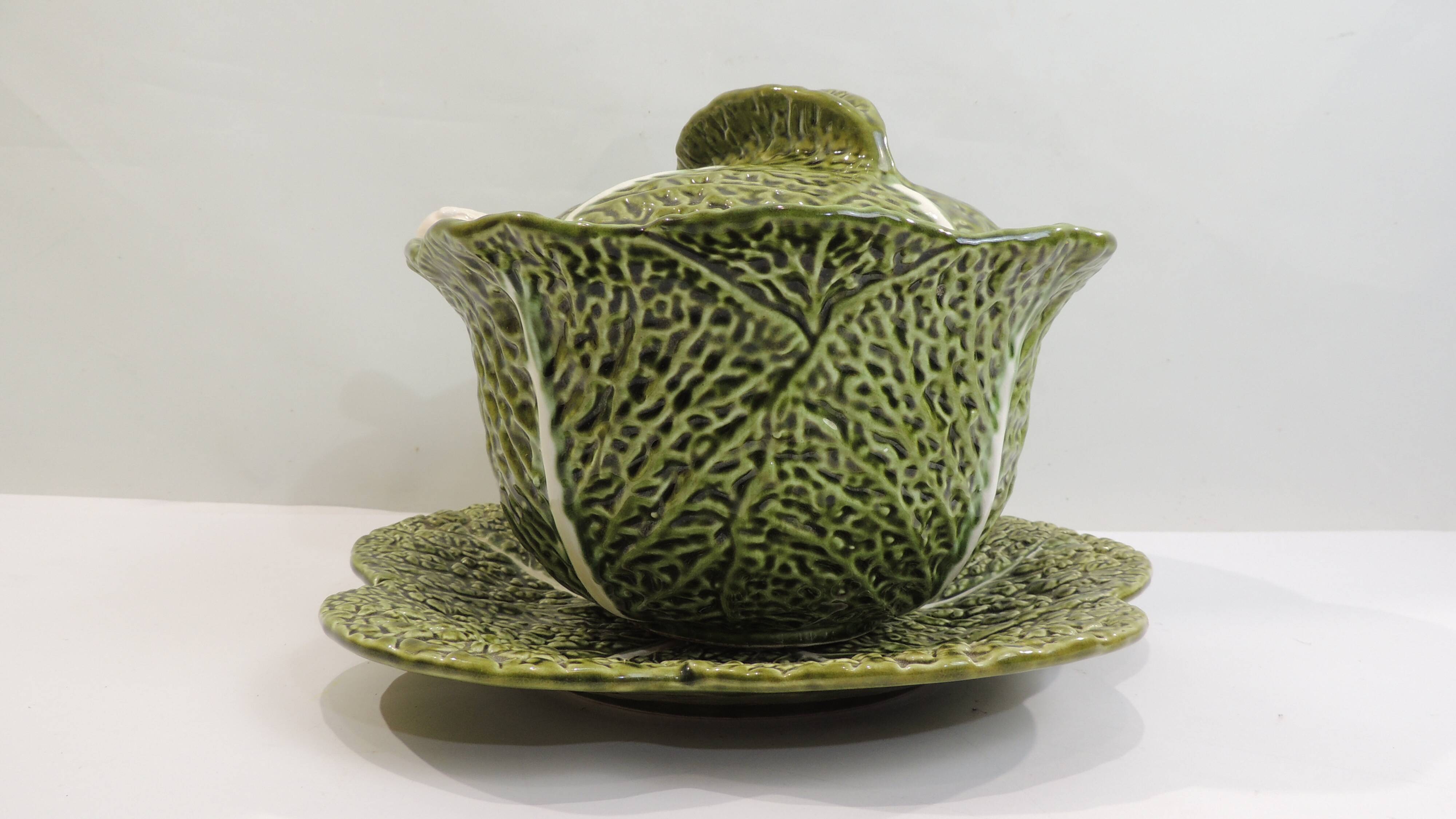 Vintage Cabbage-Shaped Tureen (Majolica/Barbotine)