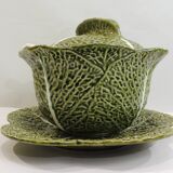 Vintage Cabbage-Shaped Tureen (Majolica/Barbotine)