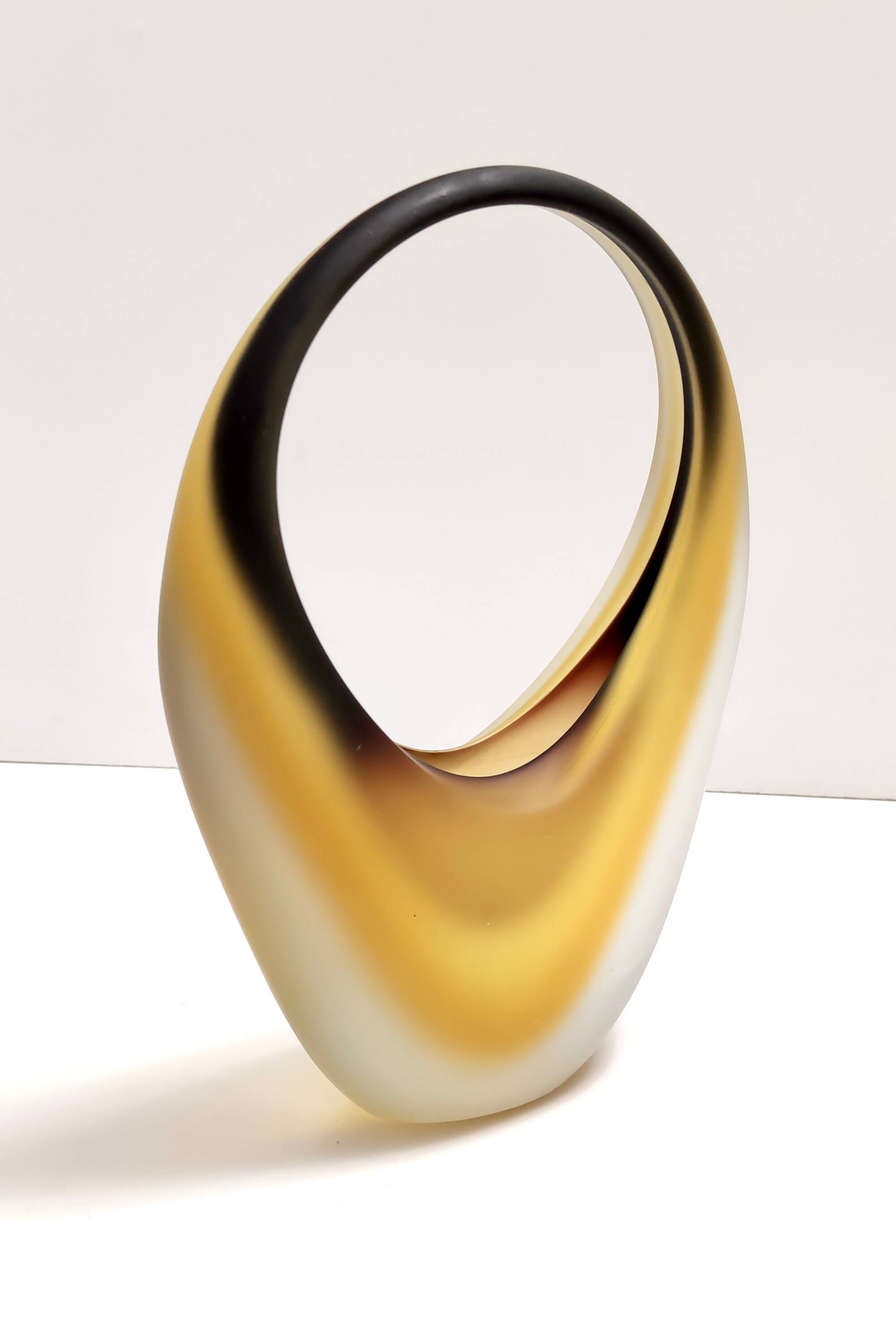 Etched Sommerso Murano Glass Basket or Vase by Archimede Seguso, Italy