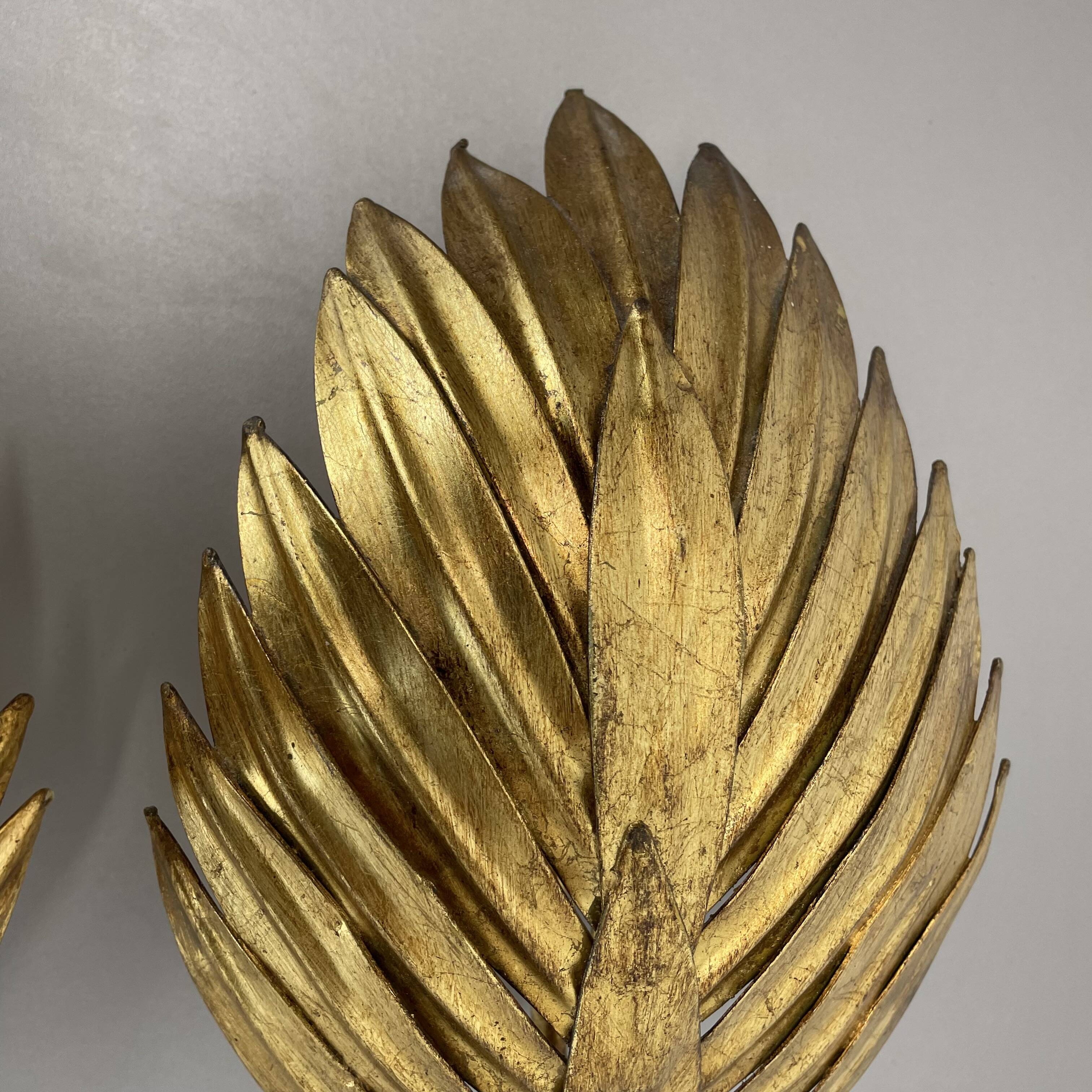 Set of 2 hans kögl style golden florentiner leaf wall light sconces, italy, 1980