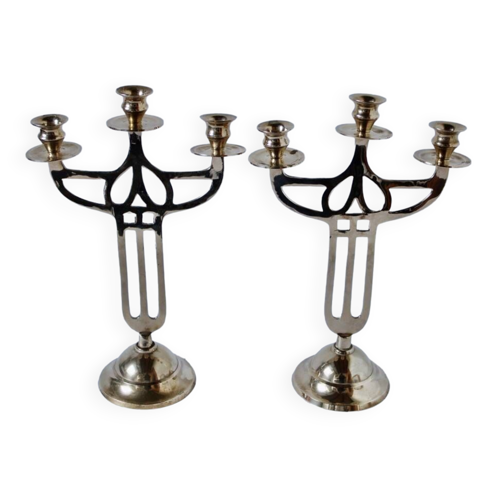 Pair of old brass candlesticks Denmark 1930 Art-Deco