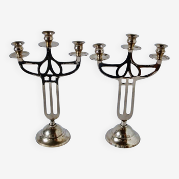 Pair of old brass candlesticks Denmark 1930 Art-Deco