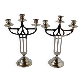 Pair of old brass candlesticks Denmark 1930 Art-Deco