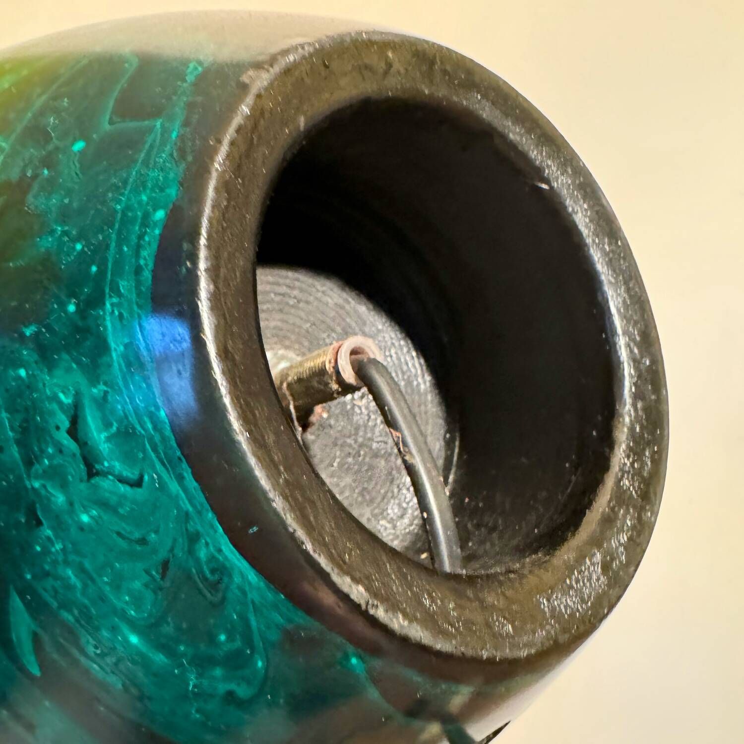 80s faux malachite ceramic lamp