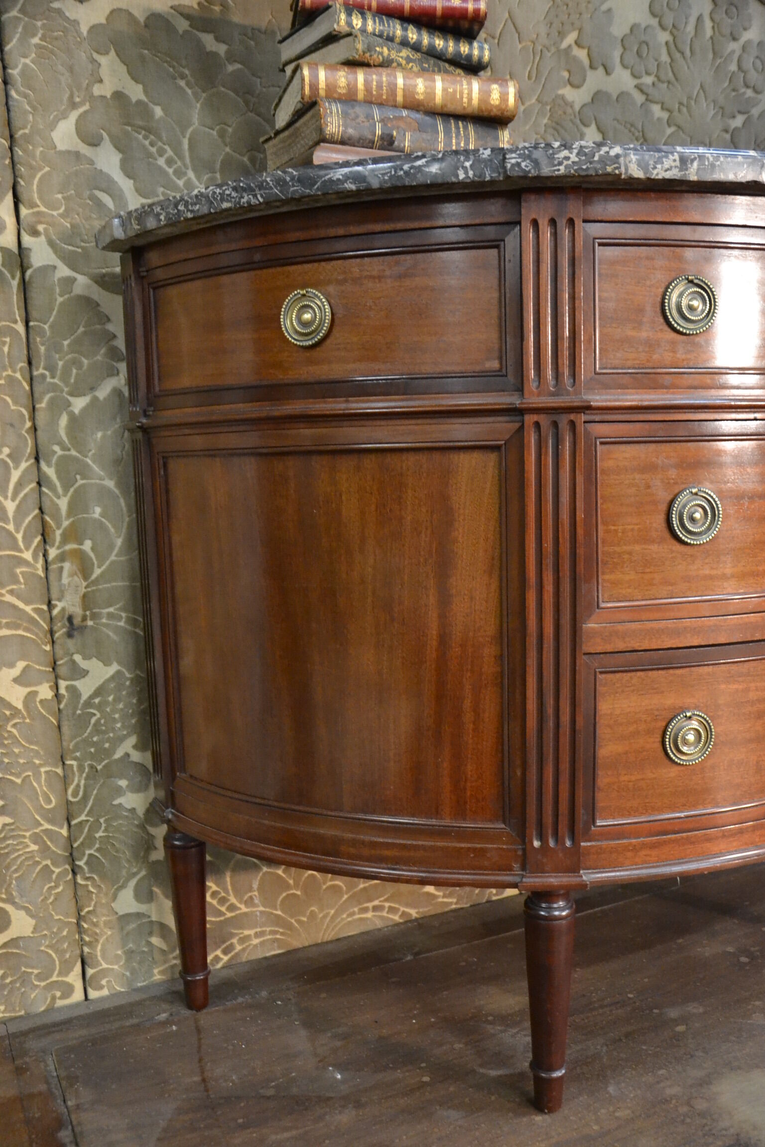 Louis XVI-style half-moon mahogany chest of drawers