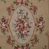 Small Needlepoint Tapestry Area Rug Handwoven Beige Floral Rugs- 76x183cm