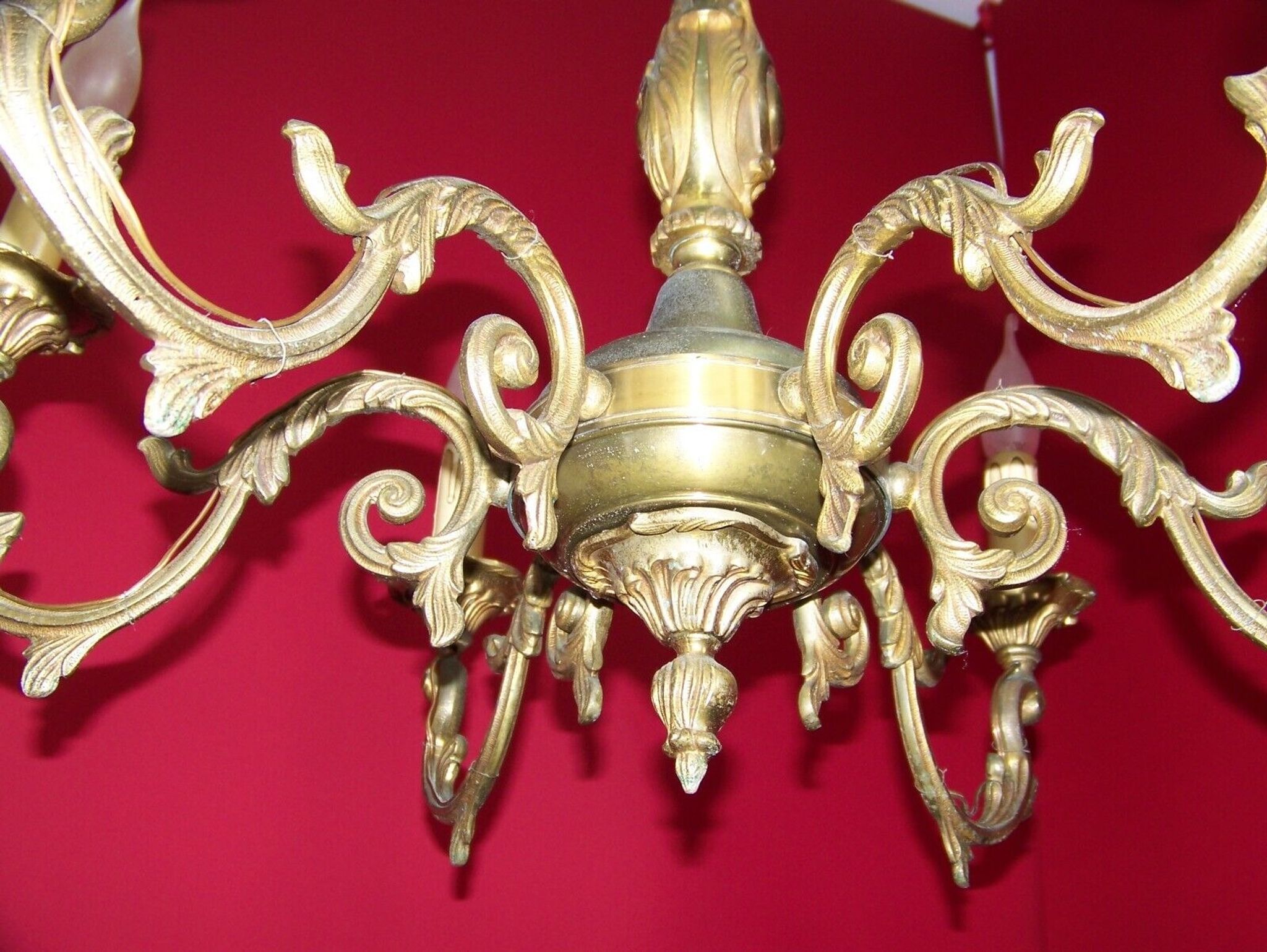 French art nouveau style quality bronze 6 light chandelier