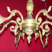 French art nouveau style quality bronze 6 light chandelier