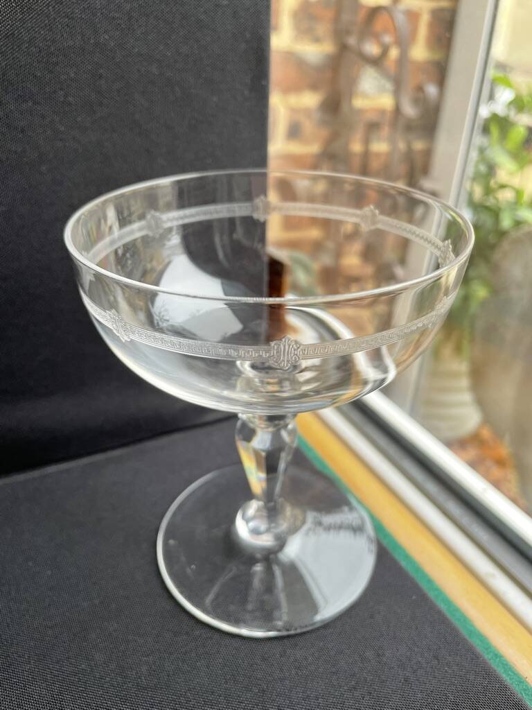 6 champagne glasses in light blown, cut and guilloché crystal