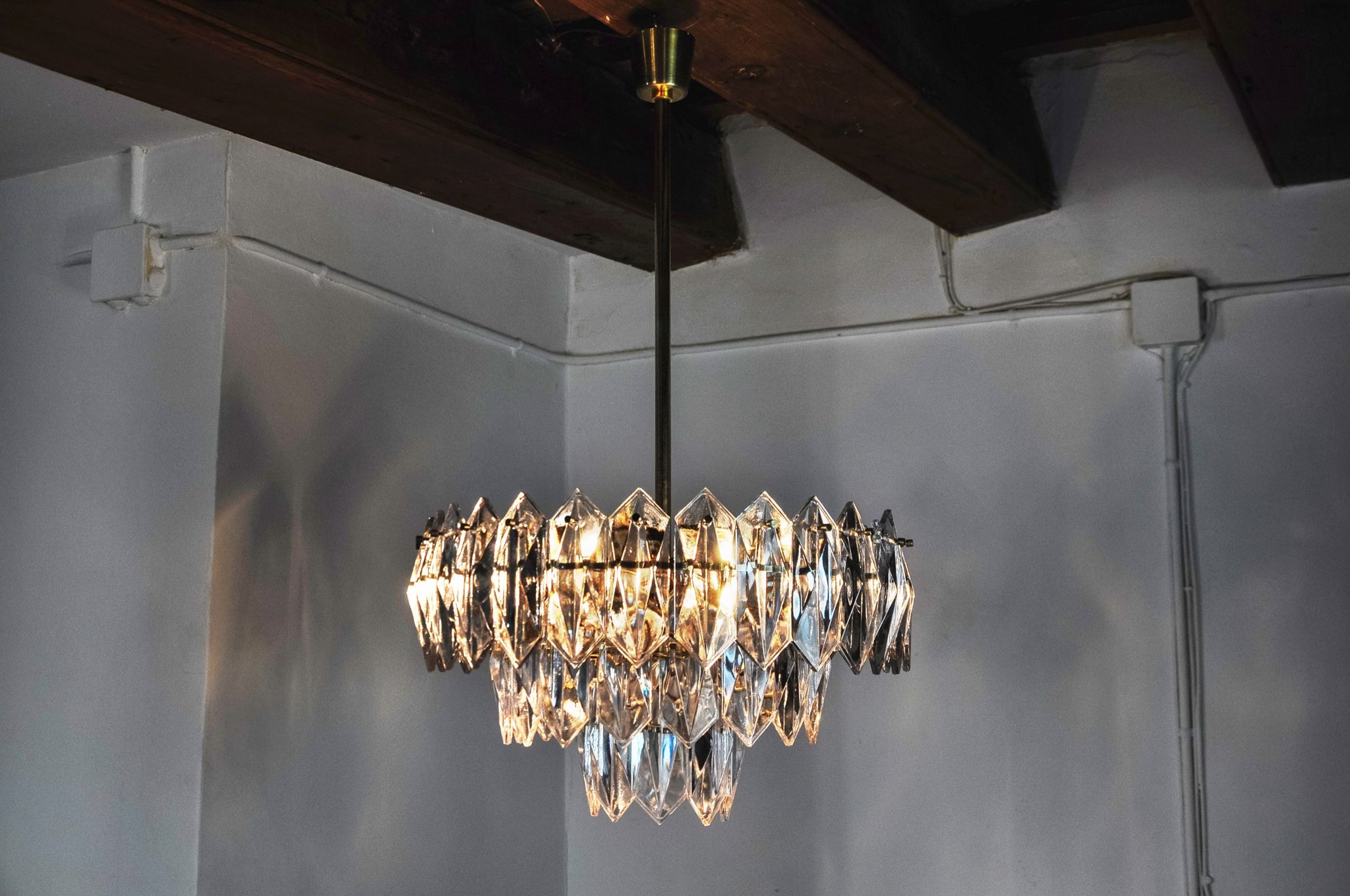 J.T Kalmar chandelier, cut glass, 3 levels, Austria 1970