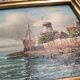Oil on canvas, Dutch harbour landscape - Very ornate wooden frame
