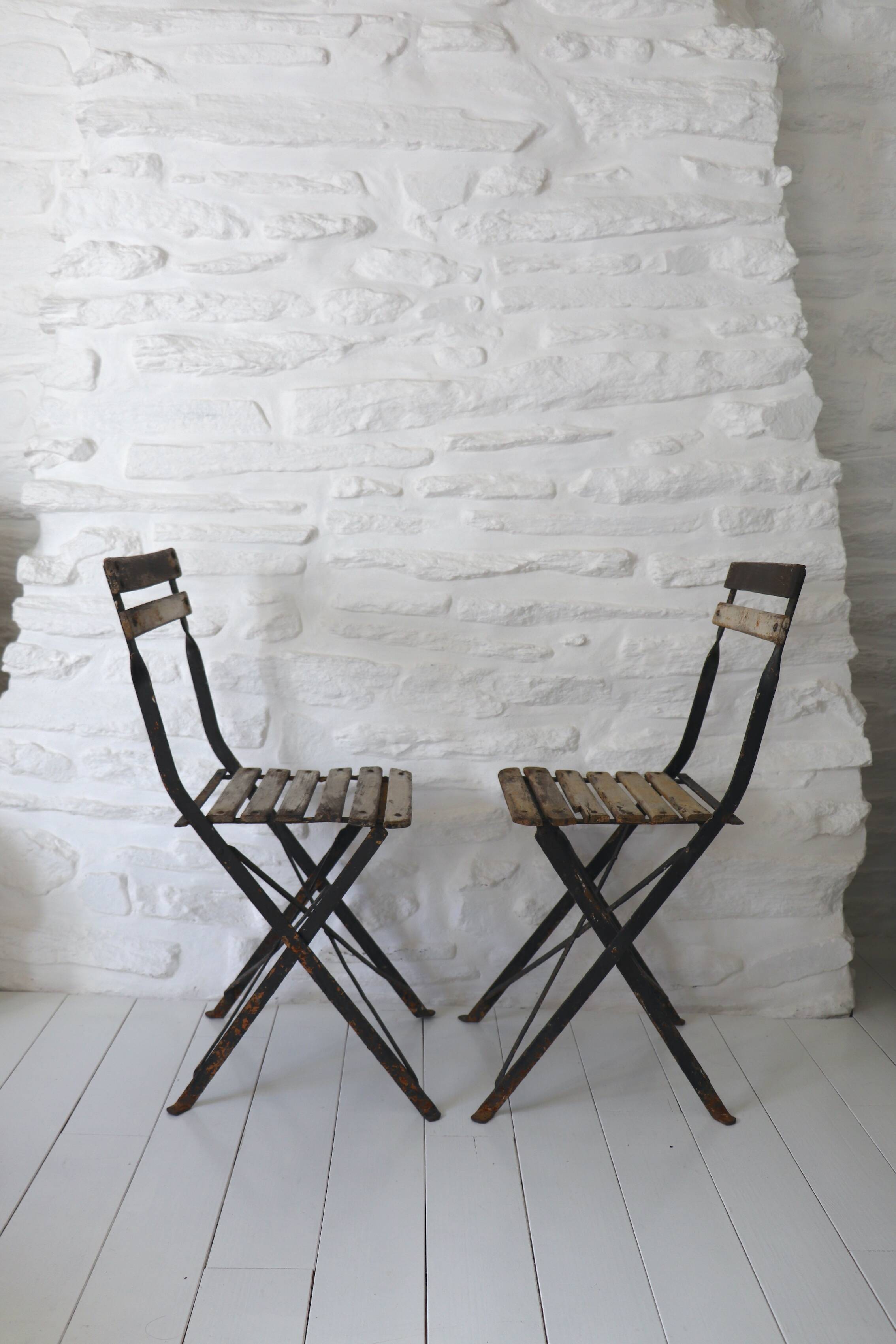 Pair of 20th Century Folding Slatted Garden Chairs