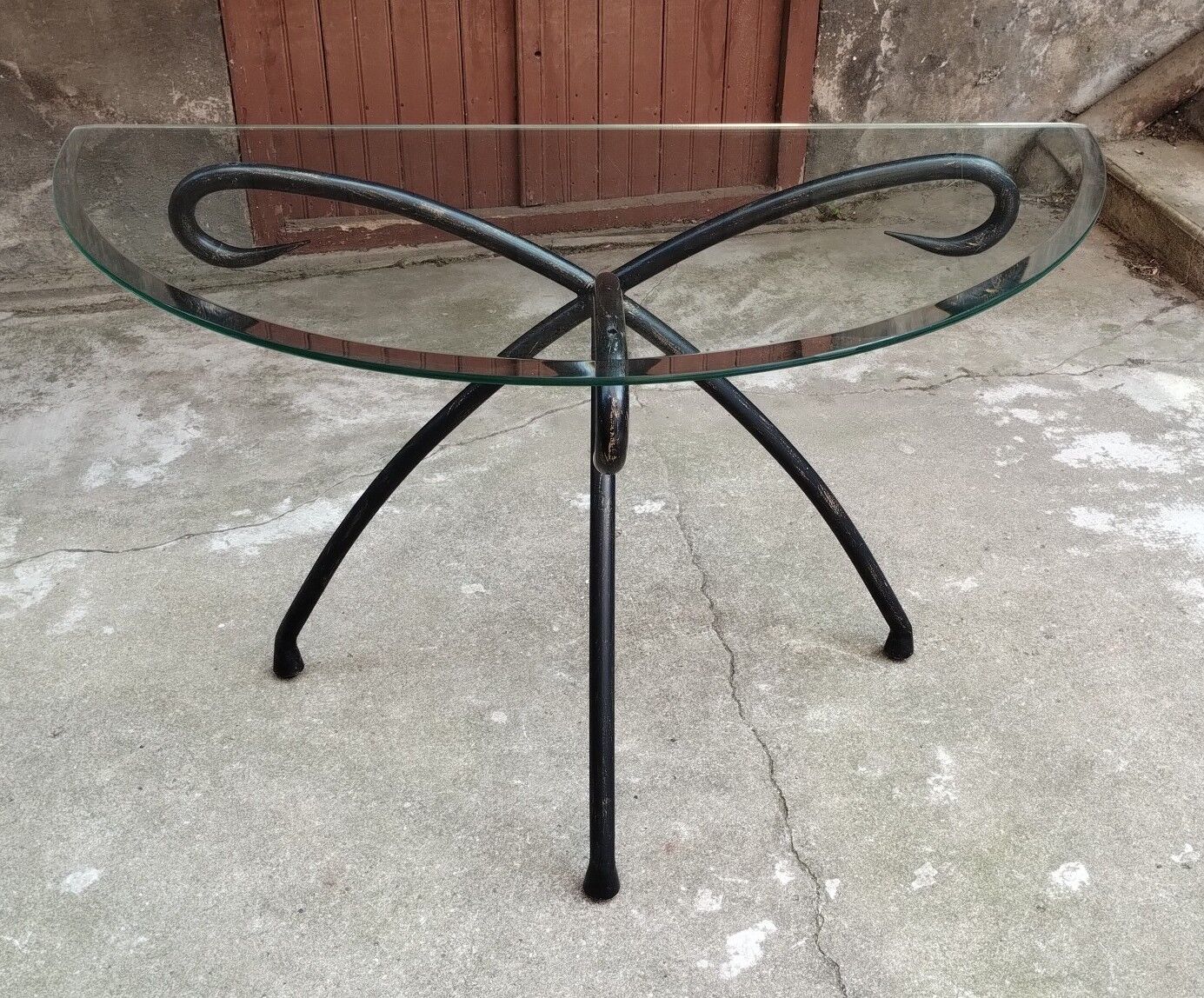 Wrought iron and glass dining table