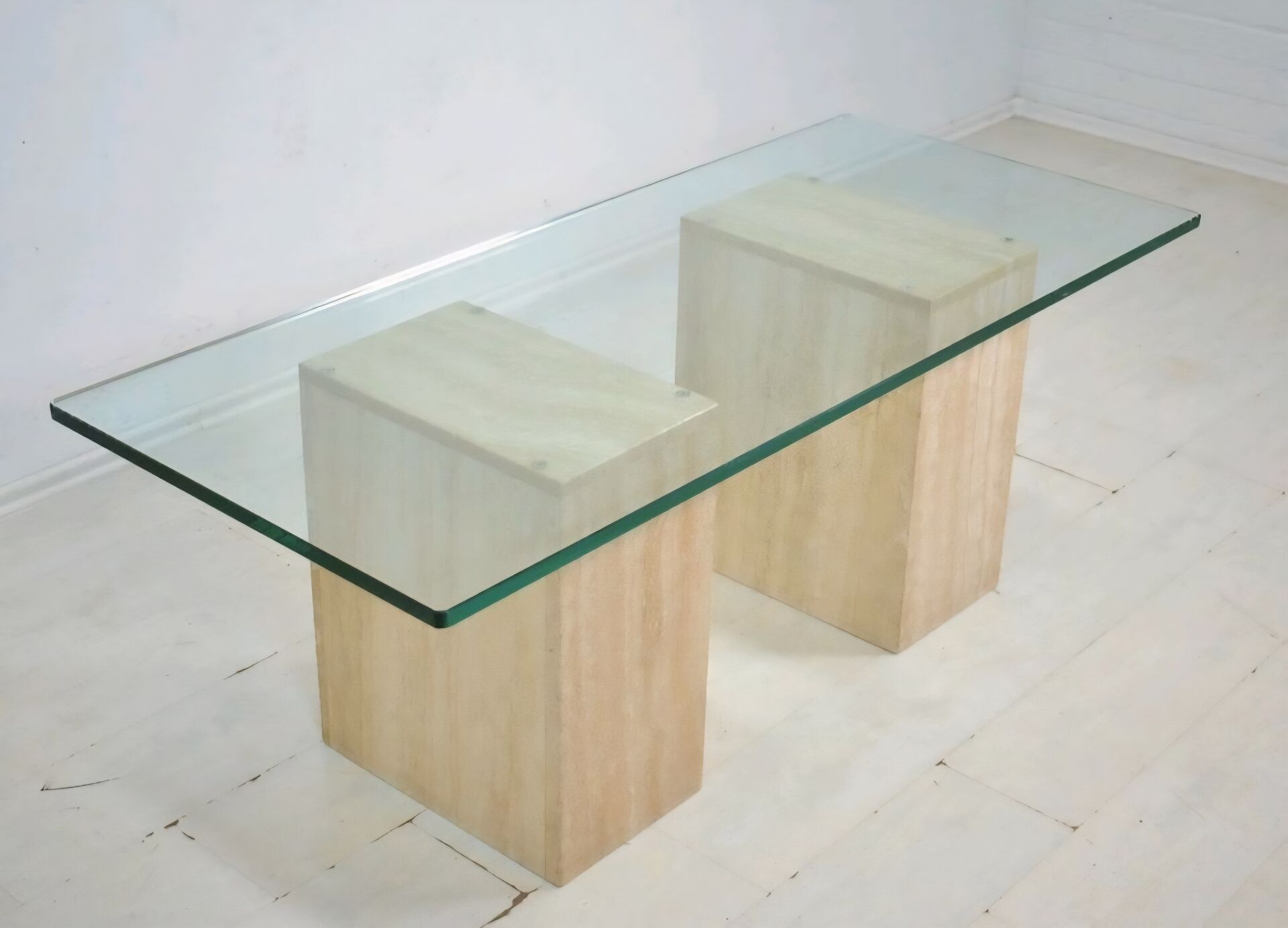 Italian travertine and glass coffe table 1970s Vintage