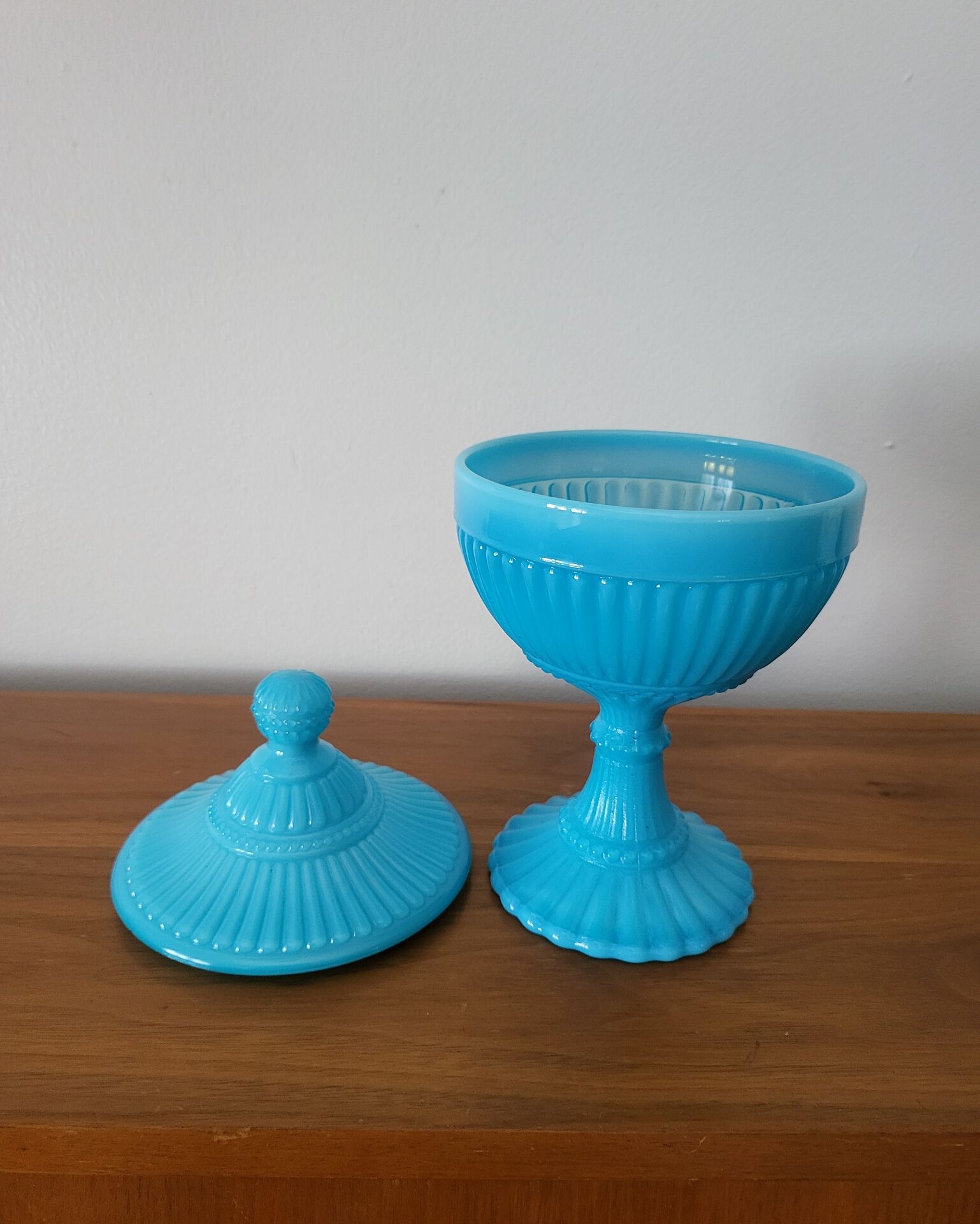 Turquoise Blue Opaline Glass Candy Box