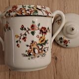 Sucrier en porcelaine de Limoges motifs floraux et oiseau