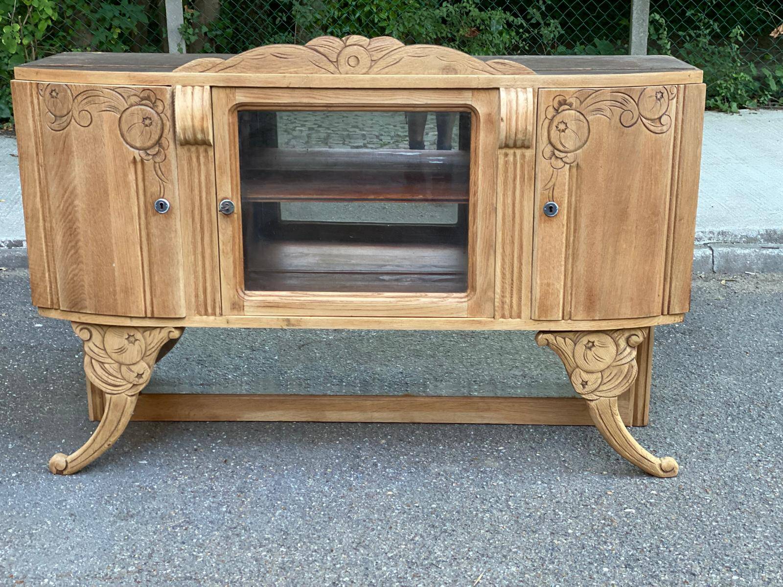 Vintage wooden display cabinet art deco 1940s