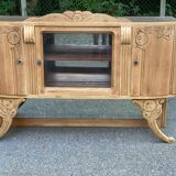 Vitrine vaisselier vintage en bois massif art déco 1940