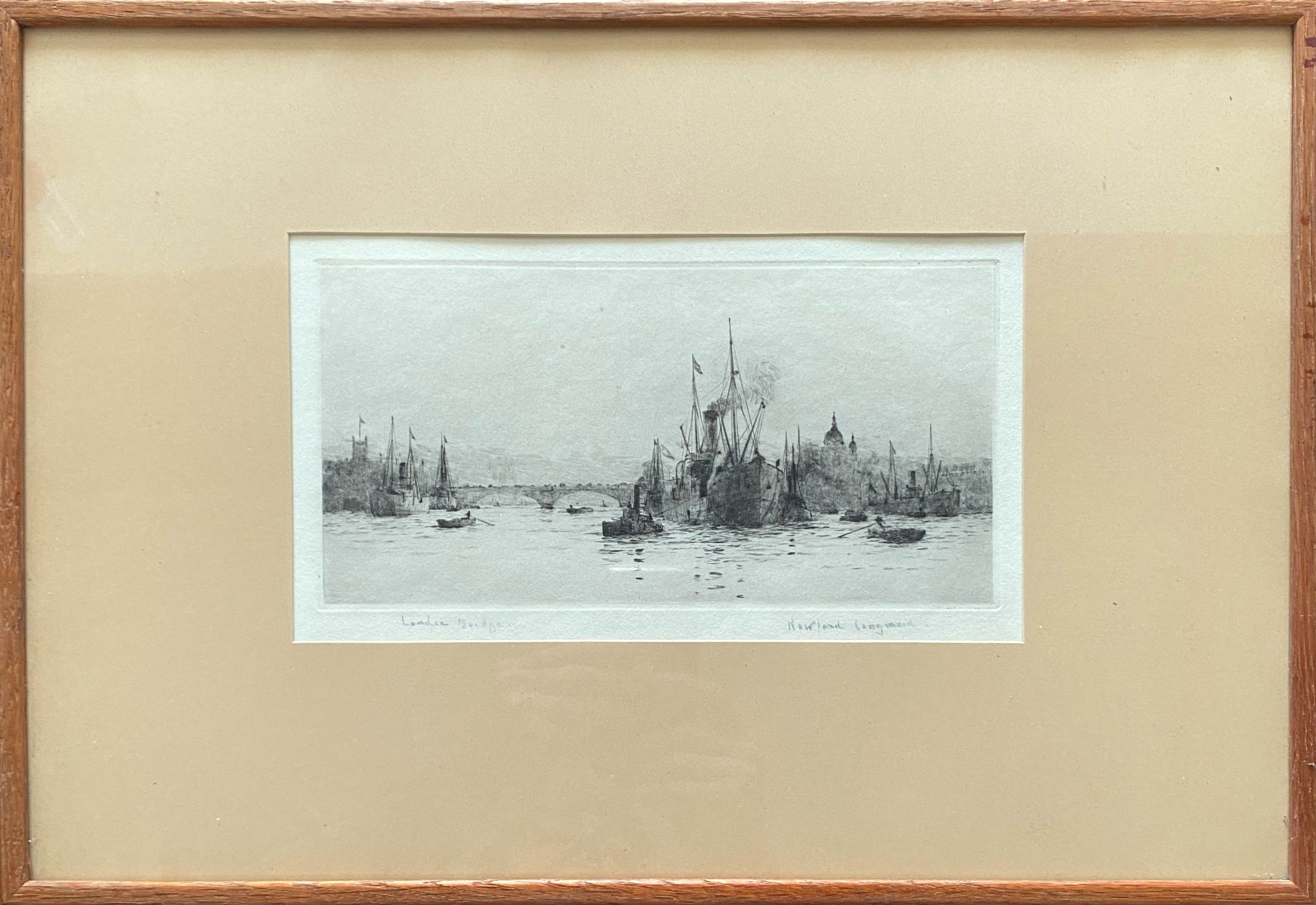 Painting original engraving Rowland Langmaid (1897/1956) "London Bridge"