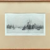 Tableau gravure originale Rowland Langmaid (1897/1956) "London Bridge"