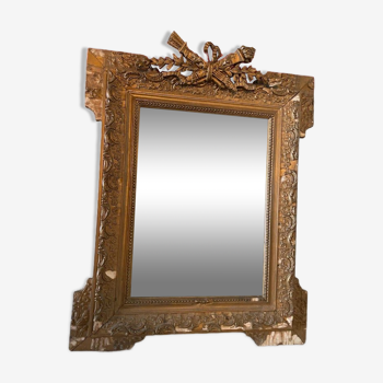 Miroir ancien doré à fronton, époque style Napoléon III