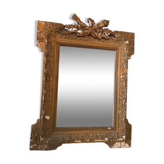 Miroir ancien doré à fronton, époque style Napoléon III