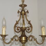 French Vintage Bronze Art Nouveau Style 3-Light 3-Sided Cage Chandelier