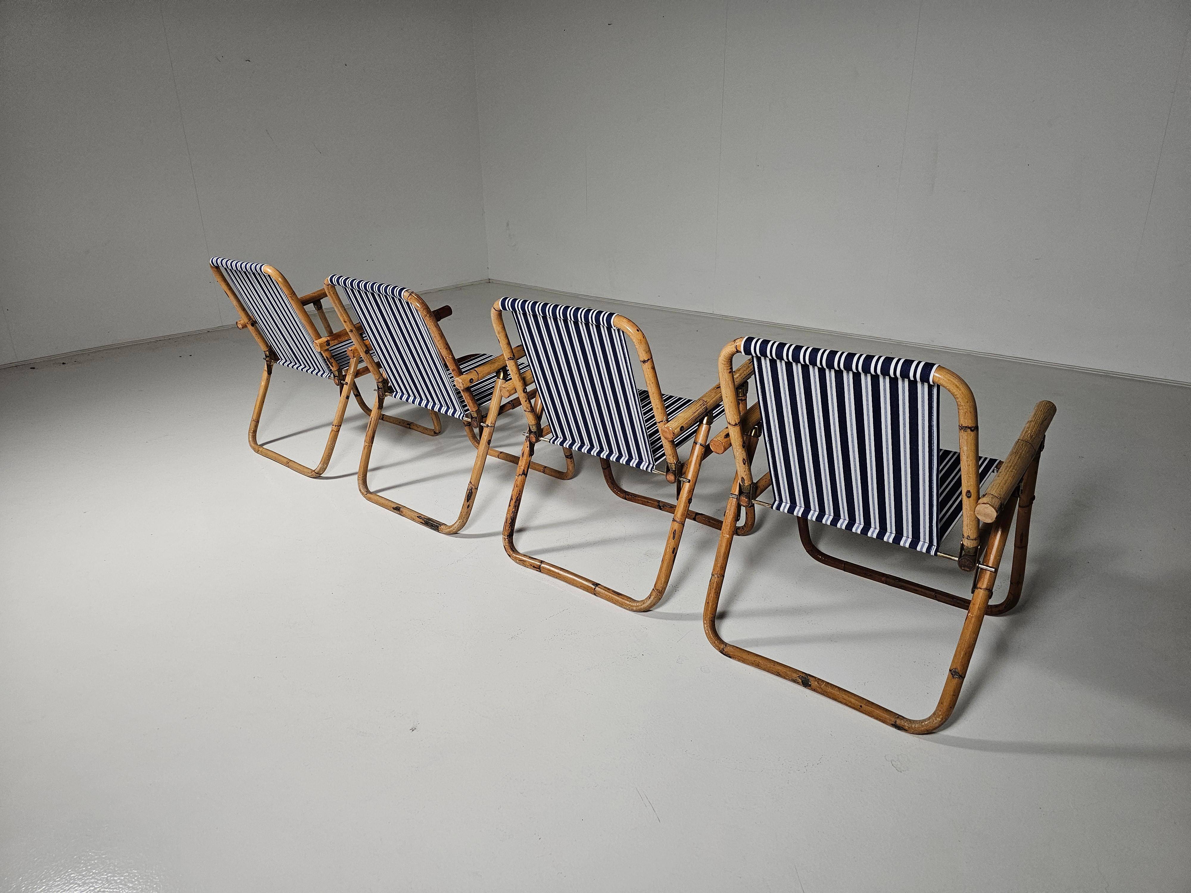 Bamboo and brass folding chairs, Italy, 1960s