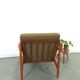 Teak Scandinavische fauteuil met bruin stoffen kussens, stoel 1