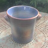 Champagne bucket in blue and beige glazed ceramic, vintage handmade