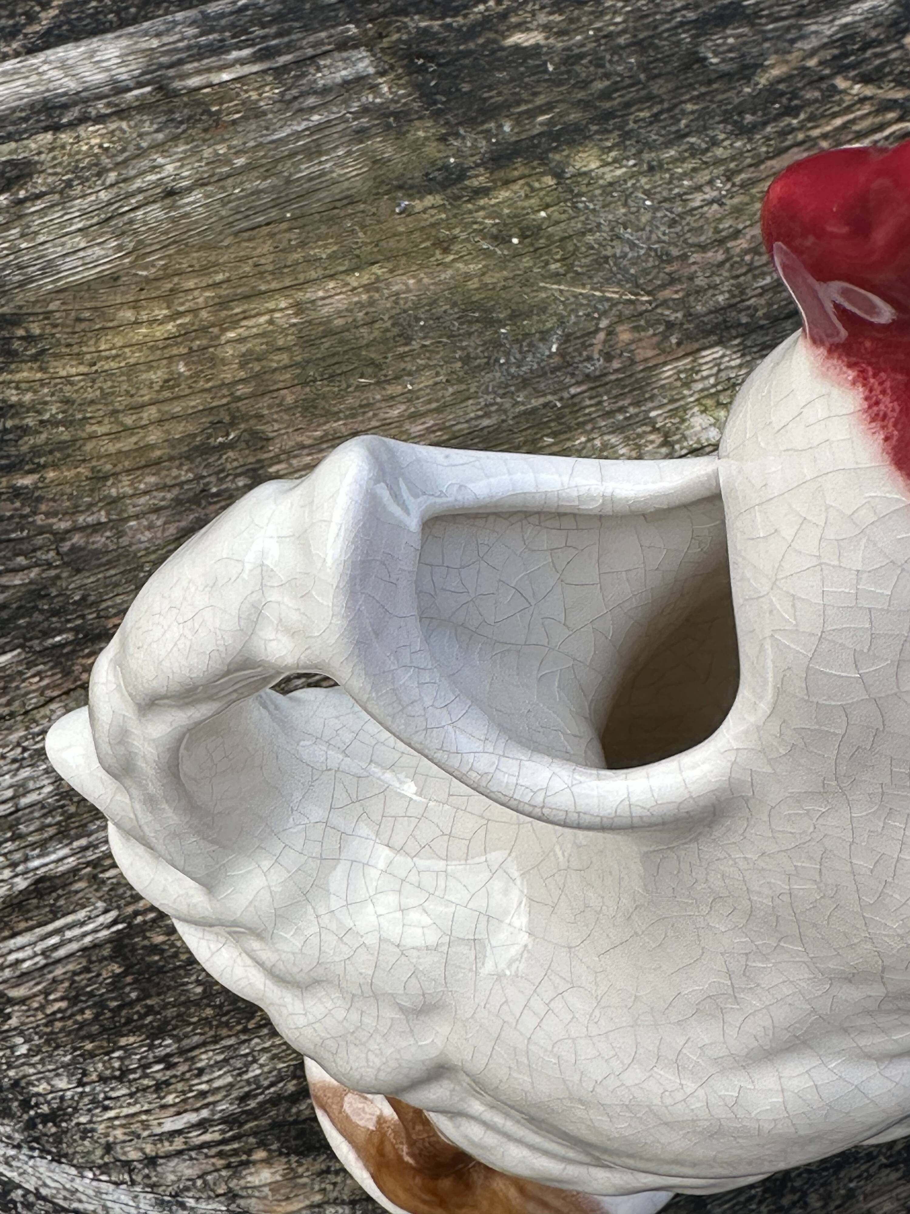 Rooster pitcher in cracked ceramic Art Deco style
