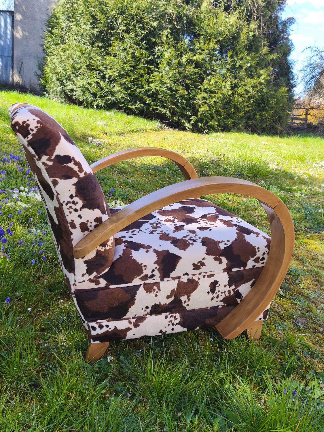 Pair of Art Deco cowhide armchairs