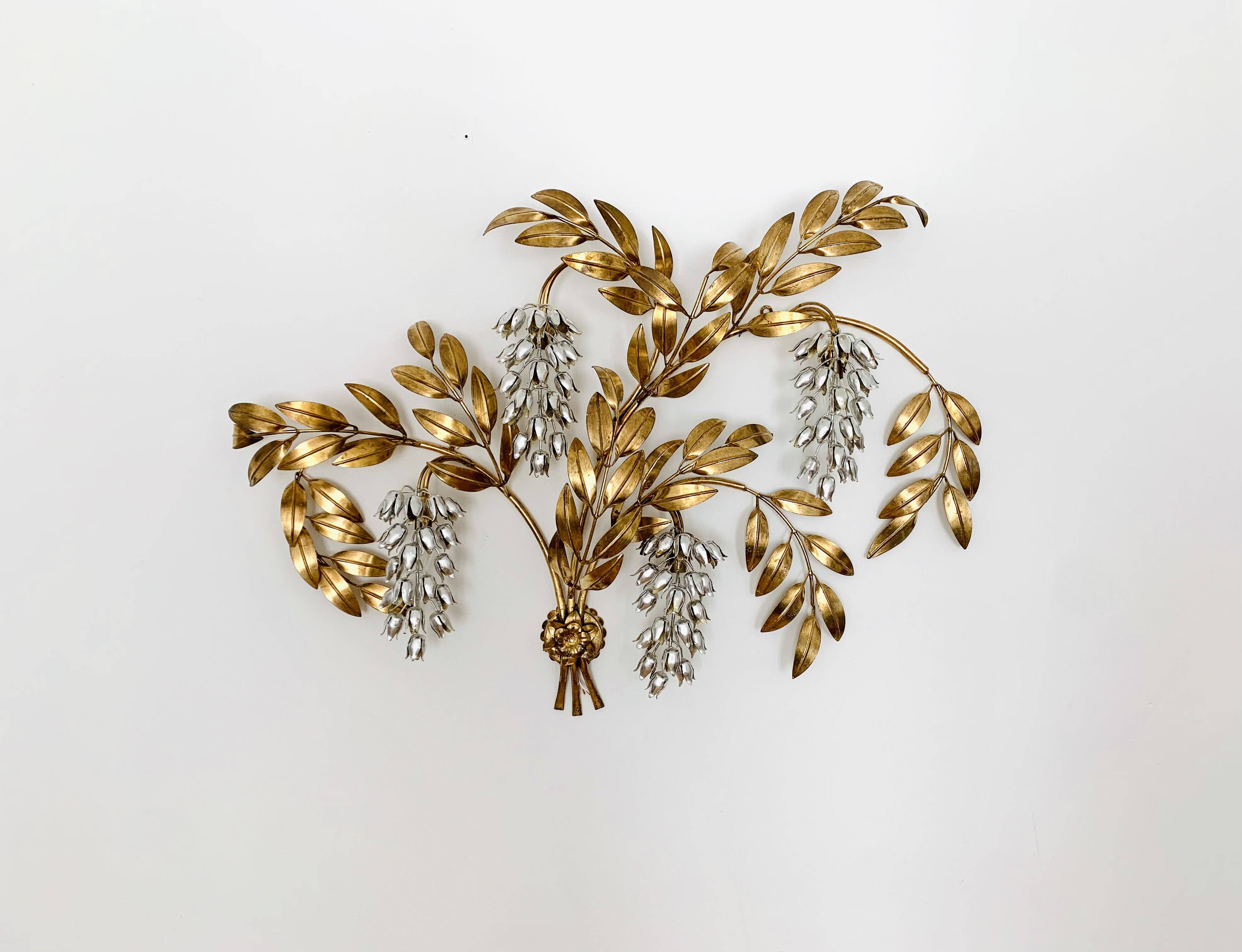 Large Hollywood Regency Palm Leaf Wall Lamp by Hans Kögl