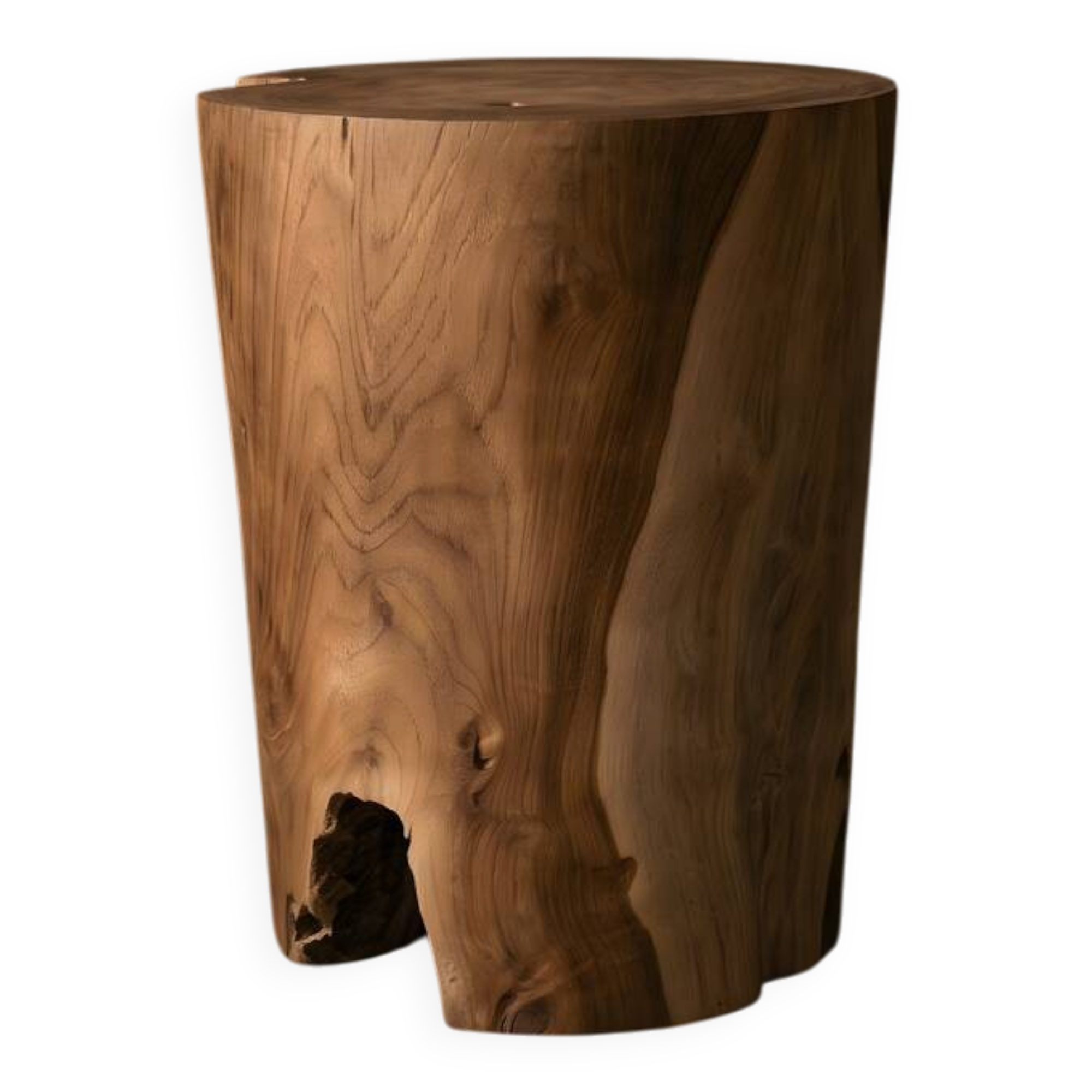 ARLA side table stool in hand-carved solid recycled teak.