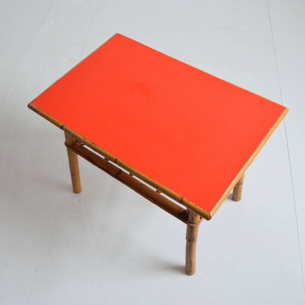 Petite table basse / Table d’appoint / Bout de canapé bambou et rotin 1960s
